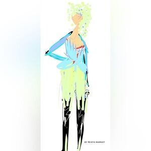 Digital art by me semi abstract figure colorful fashion like sketch NWT